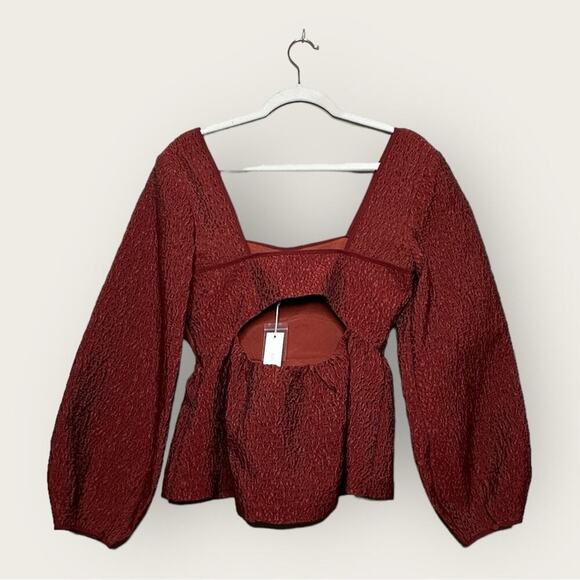 NWT | Jonathan Simkhai | Arya Matelasse Effect Peplum Blouse | Brick | Size 6 - Picture 4 of 16